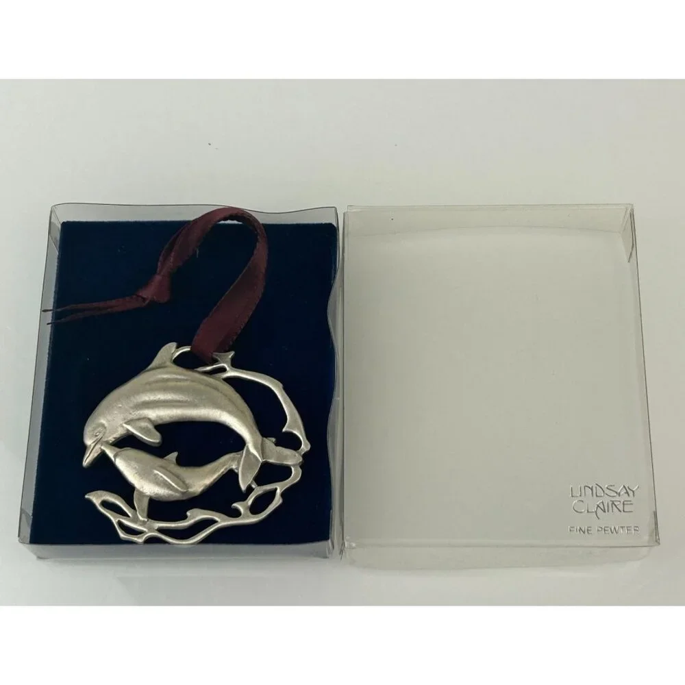 Lindsay Claire Fine Pewter Dolphin Ornament Coastal Ornament Christmas Holiday